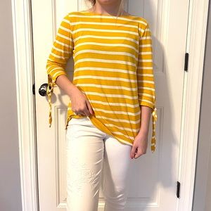 Old Navy Tee Yellow & White with Tie Up Sleeves